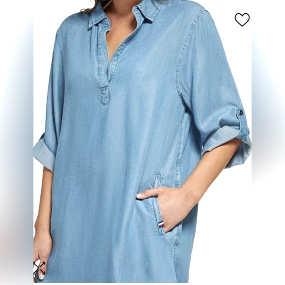 Tommy Hilfiger high/low Jean chambray shirtdress or swimsuit cover-up - Picture 3 of 9